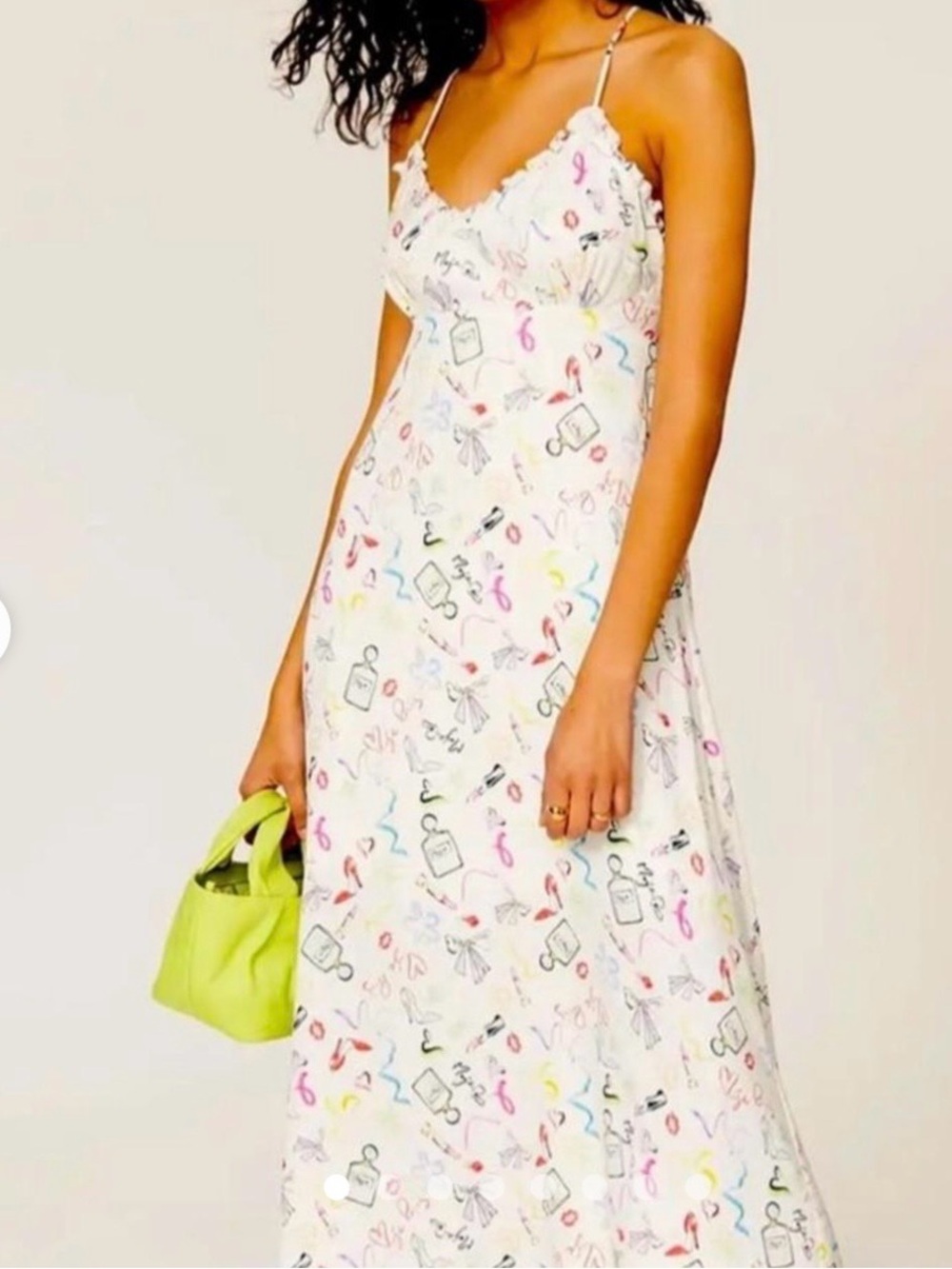 Maje White Slip Midi Dress with Multicolor Print